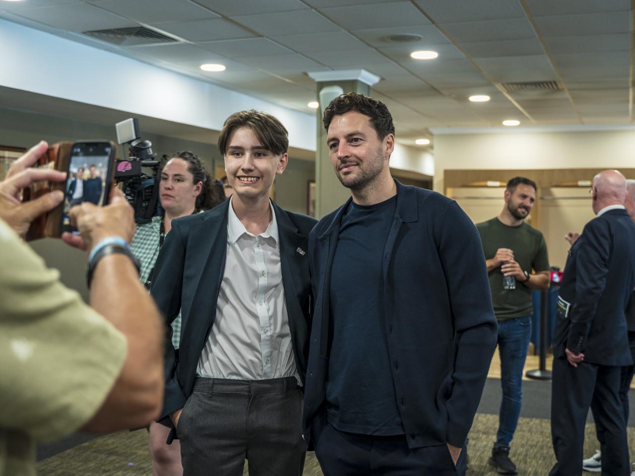 Ryan Mason posing for WBA fans in the East Stand