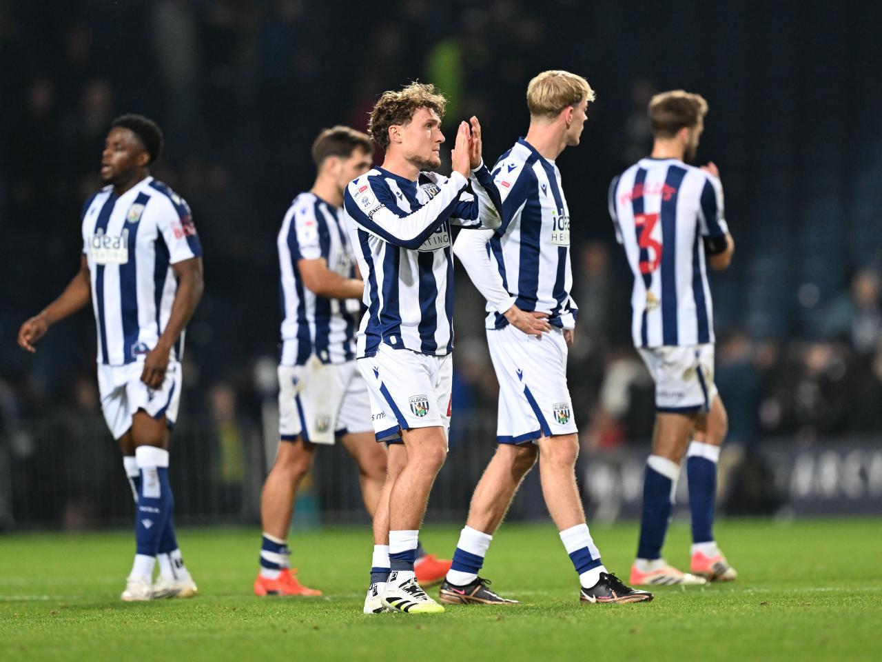 Callum Styles applauding WBA fans after the game with Leicester 