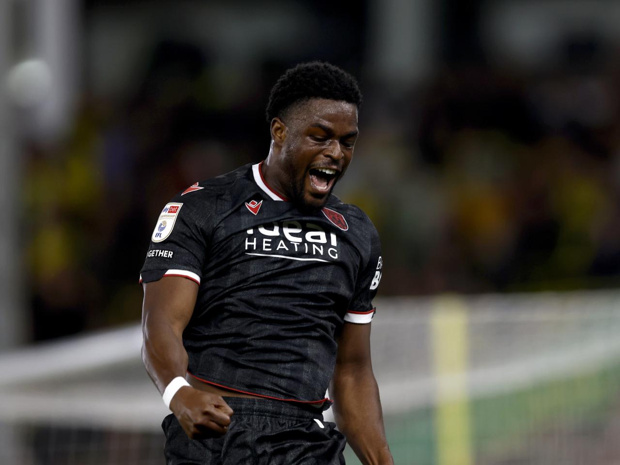 Josh Maja celebrates scoring against Norwich City