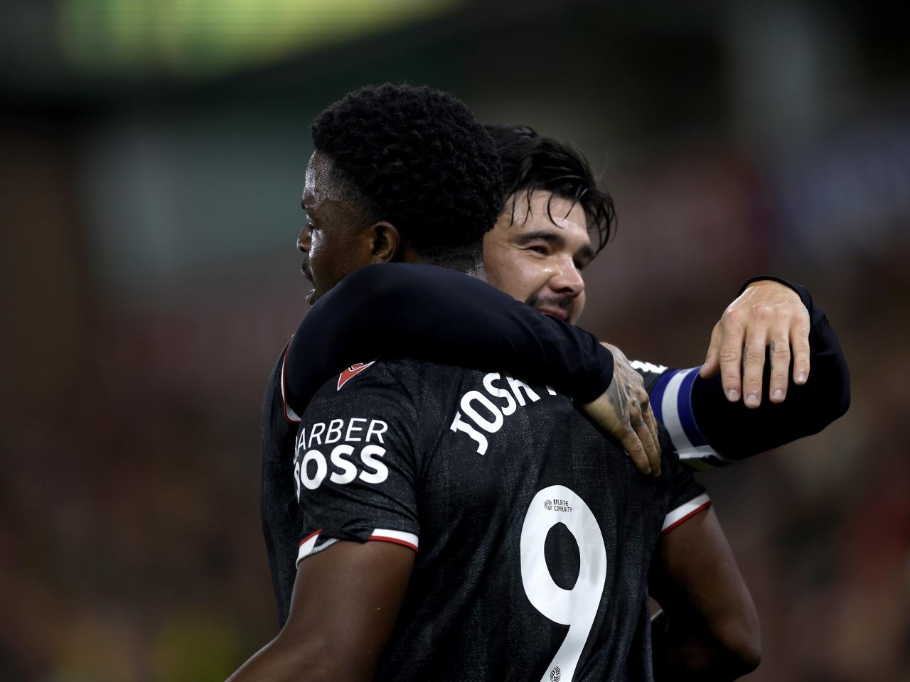 Josh Maja celebrates scoring against Norwich City