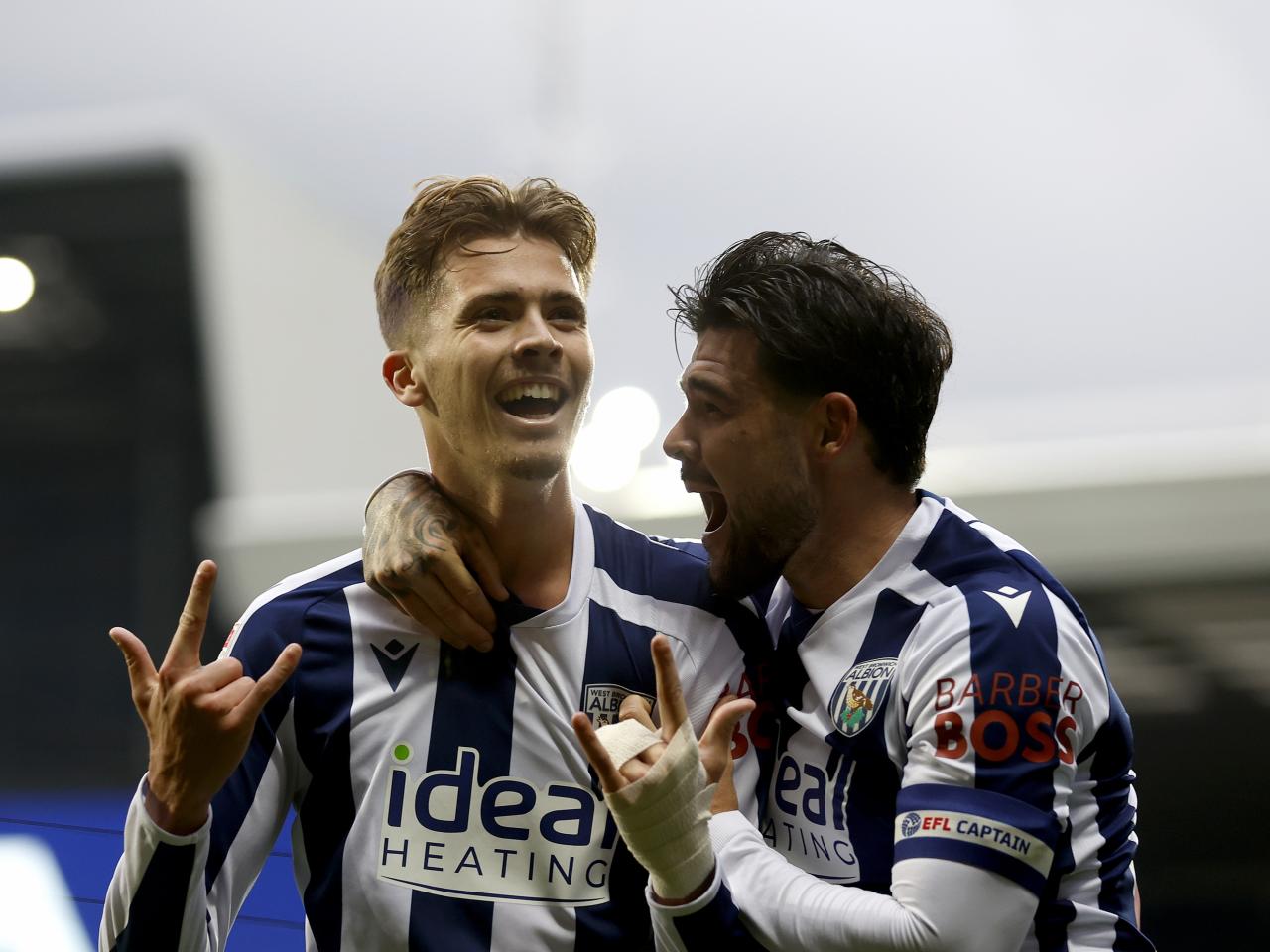 Isaac Price celebrates scoring against PNE with Alex Mowatt
