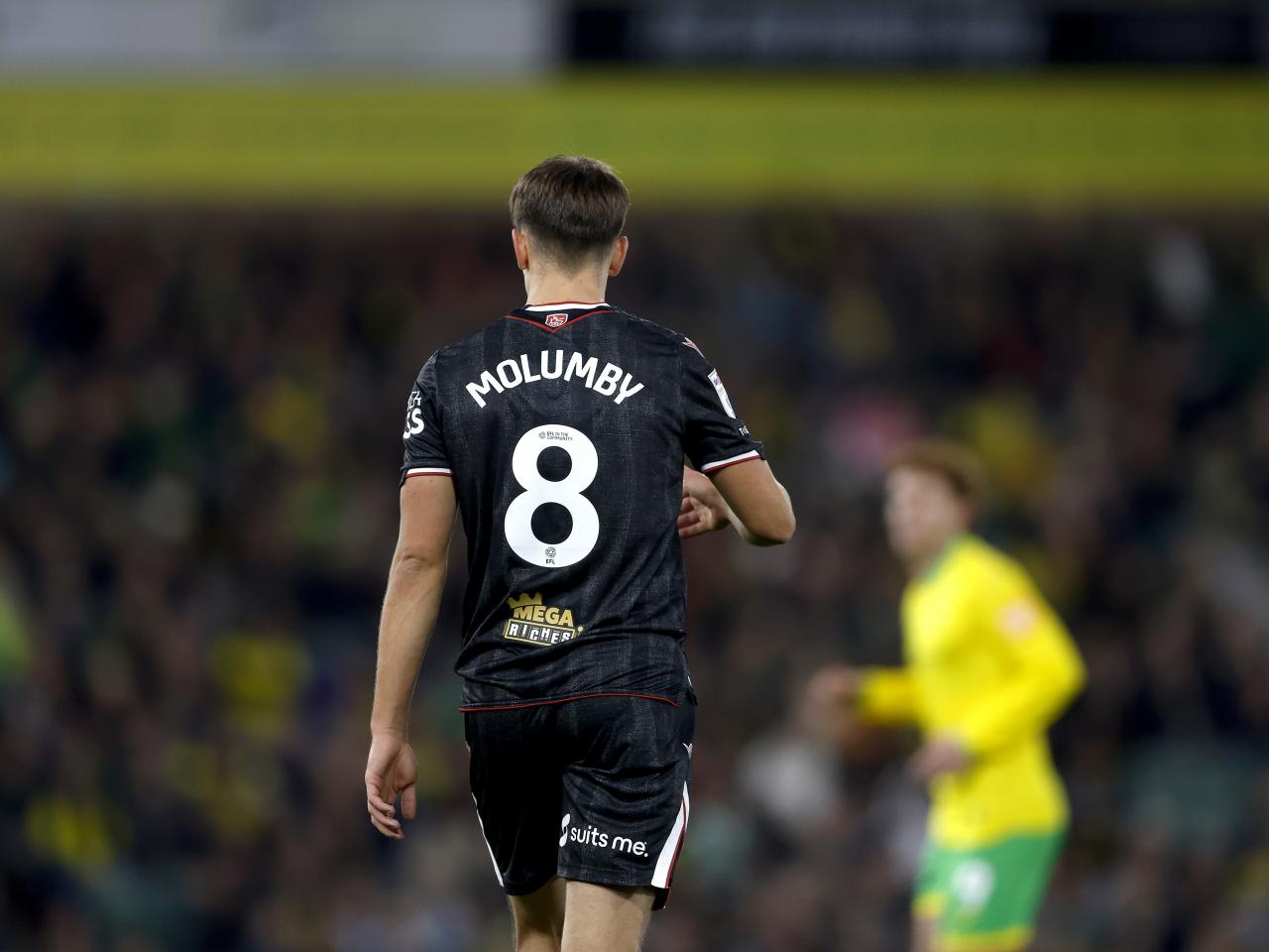 The back of Jayson Molumby with his name and number on display during the game against Norwich City
