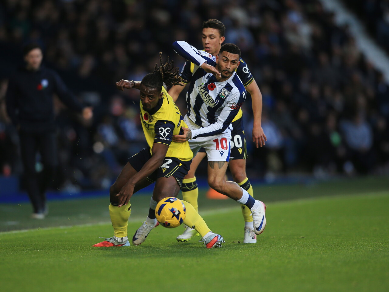 Karlan Grant on the ball against Oxford 
