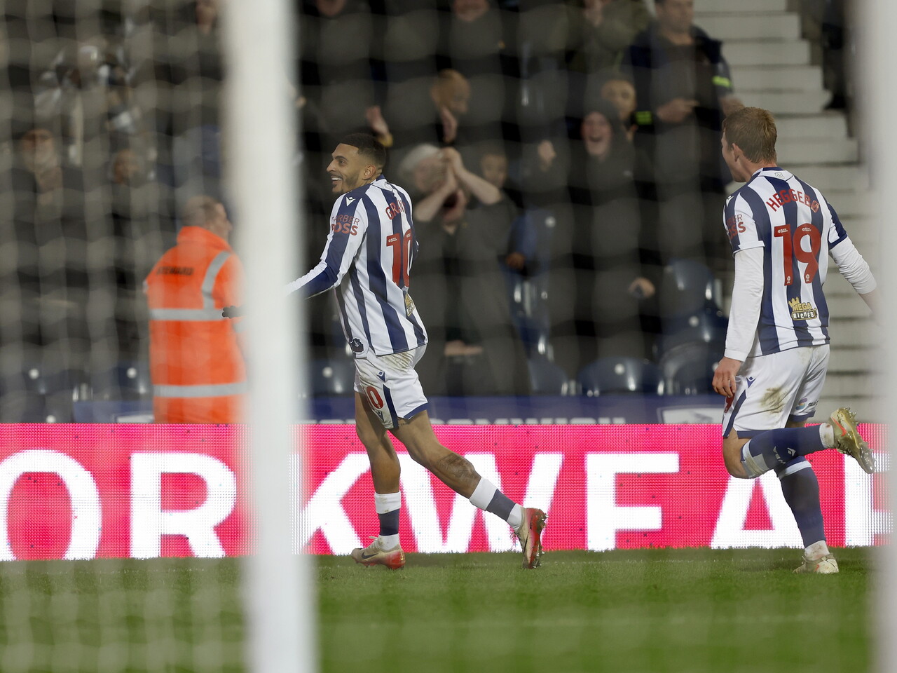 Karlan Grant celebrates scoring against Sheffield United 