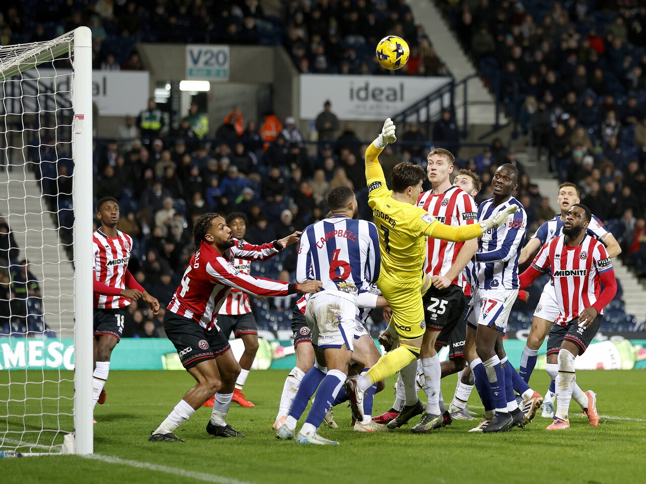 Several players jumping to try and win the ball in the air