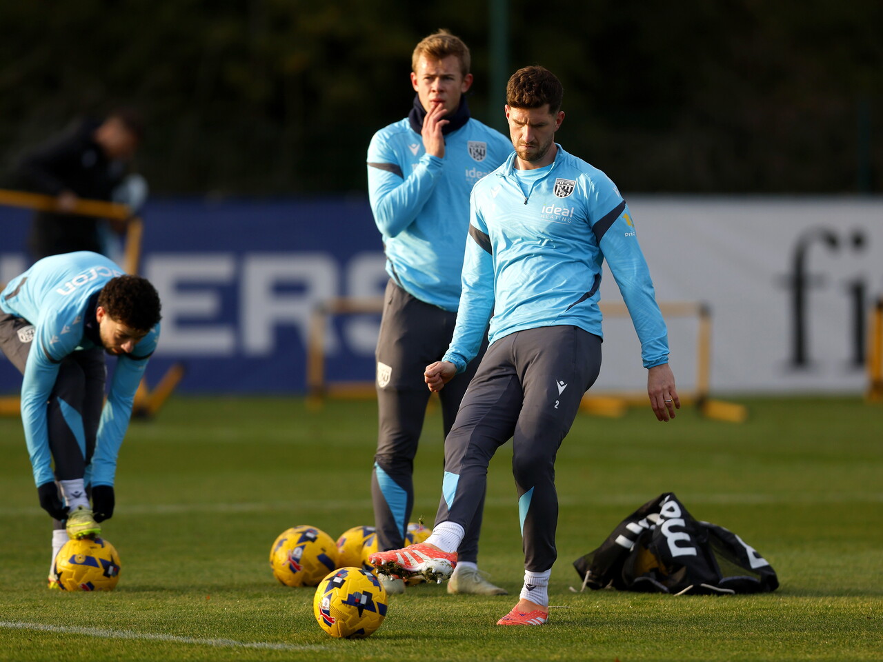 Chris Mepham passing the ball during a training session