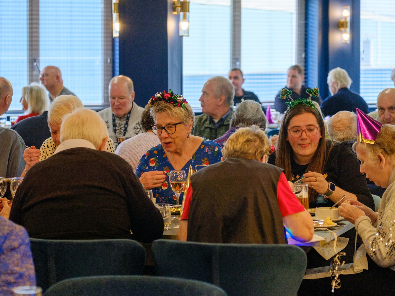 Guest seated enjoying dinner.