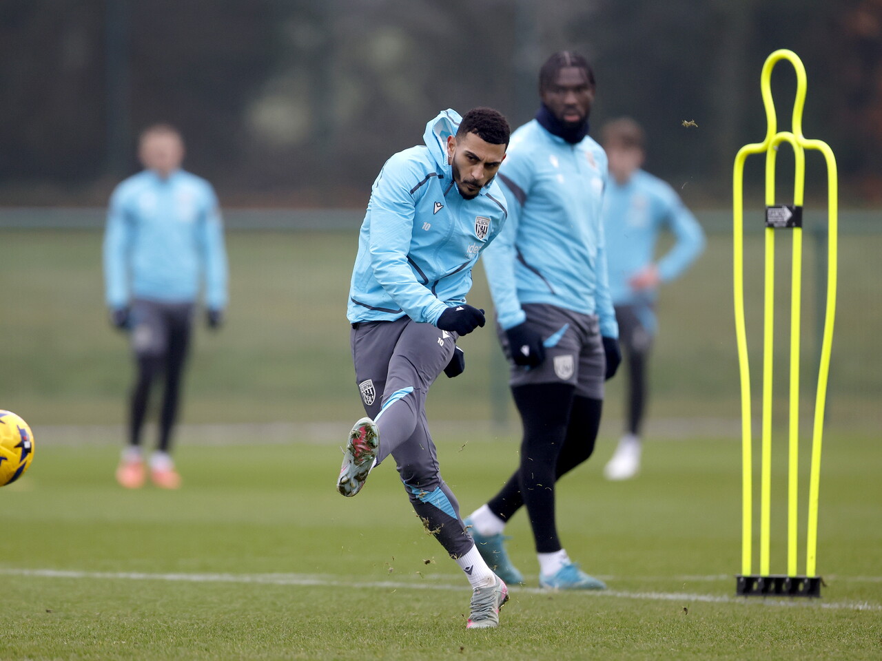 Karlan Grant taking a shot in training 