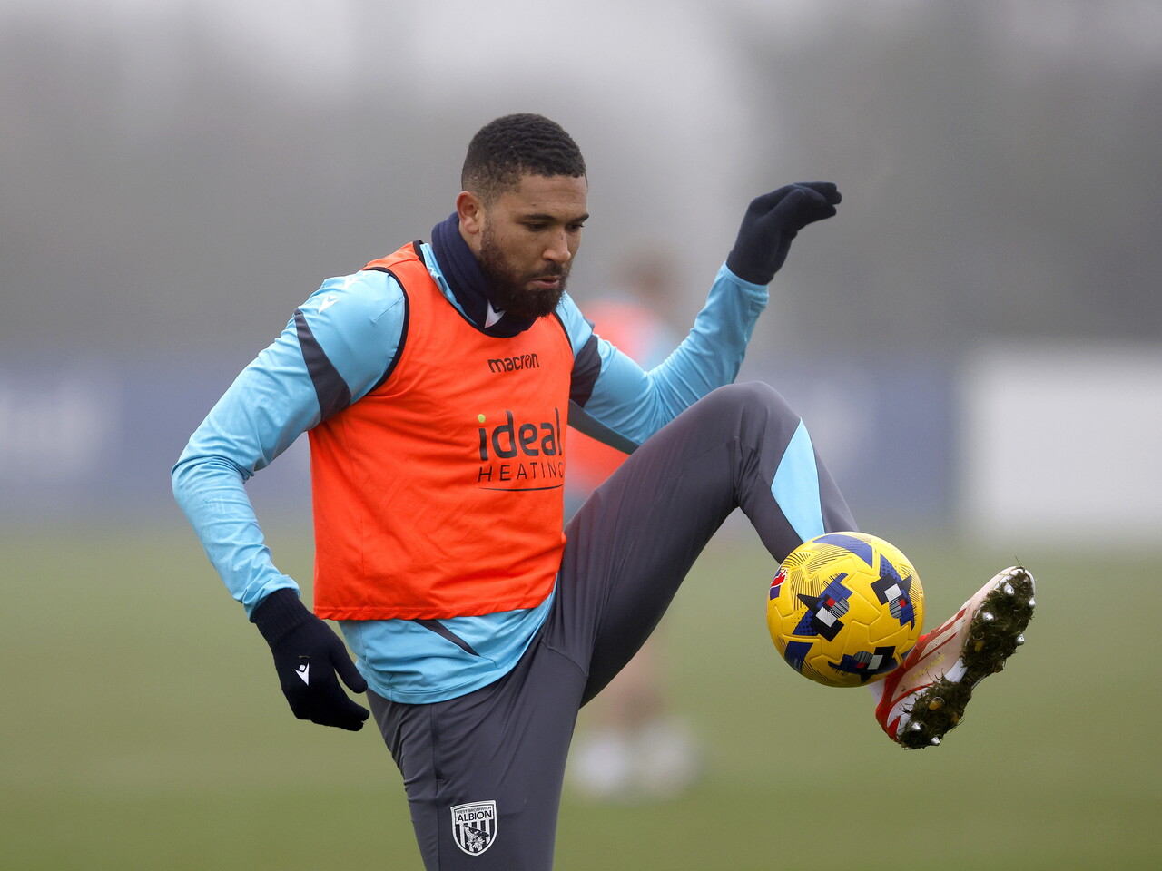 George Campbell on the ball during training 