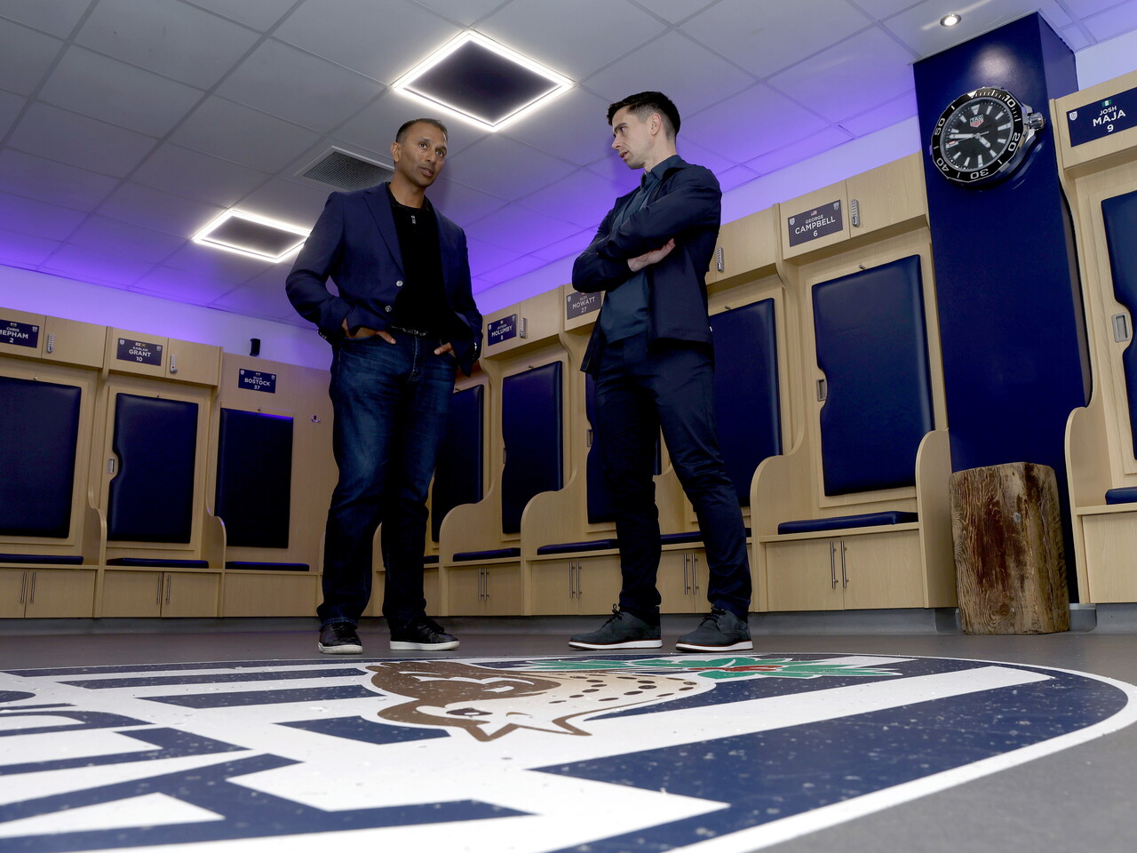 Eric Ramsay and Shilen Patel talking in the home dressing room at The Hawthorns