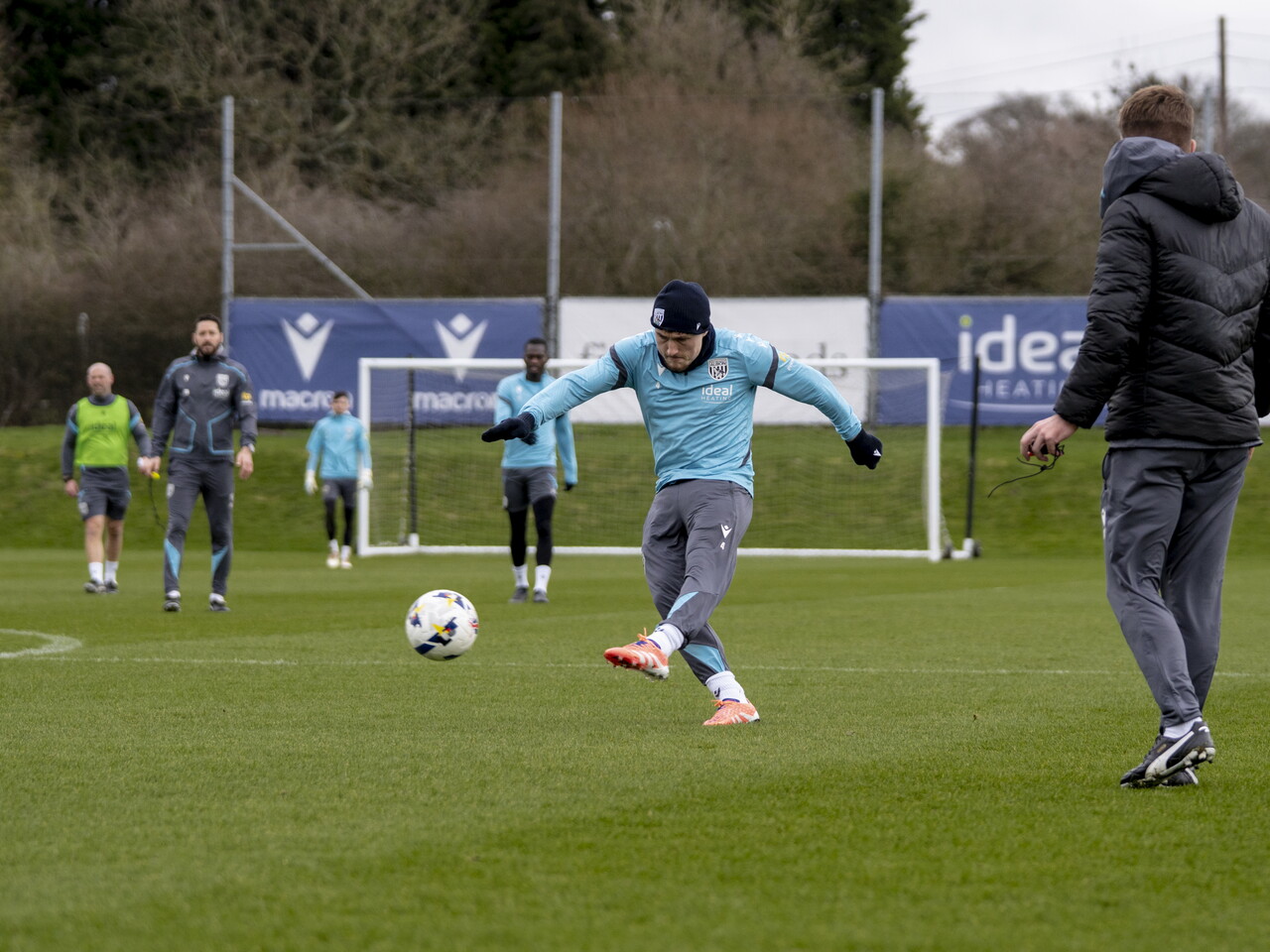 Callum Styles striking the ball during a training session