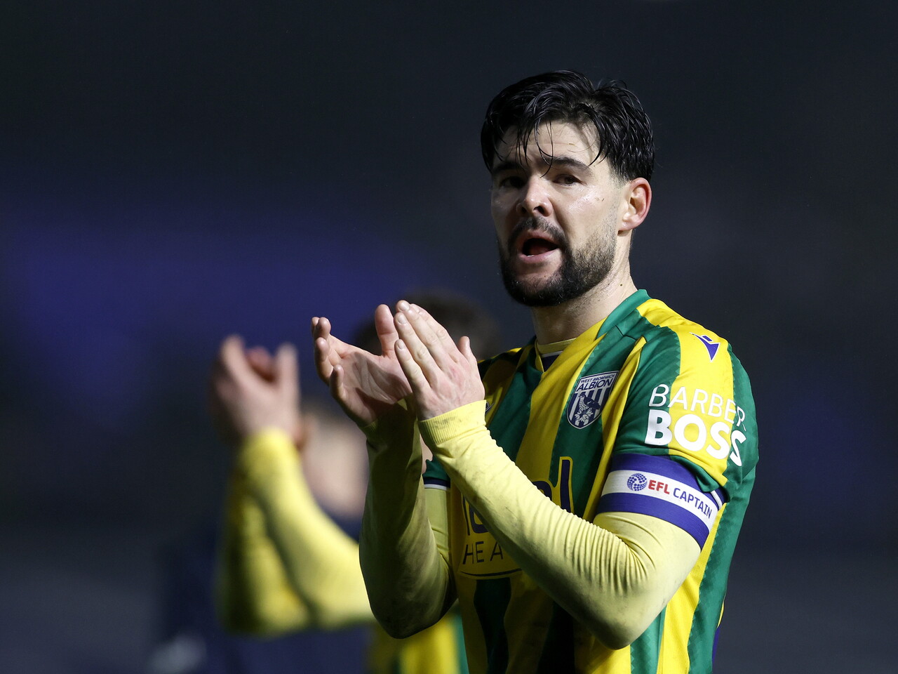 Alex Mowatt applauding WBA fans after the draw at Birmingham