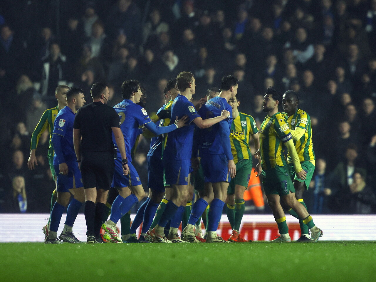 WBA and Blues players argue, push and shove each other 
