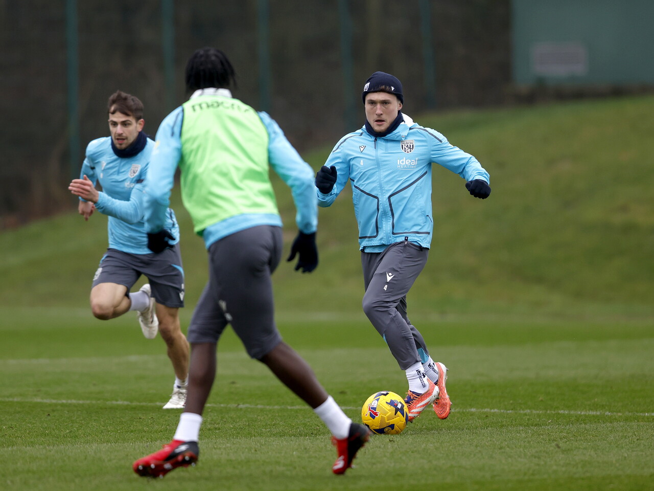 Callum Styles on the ball during a training session