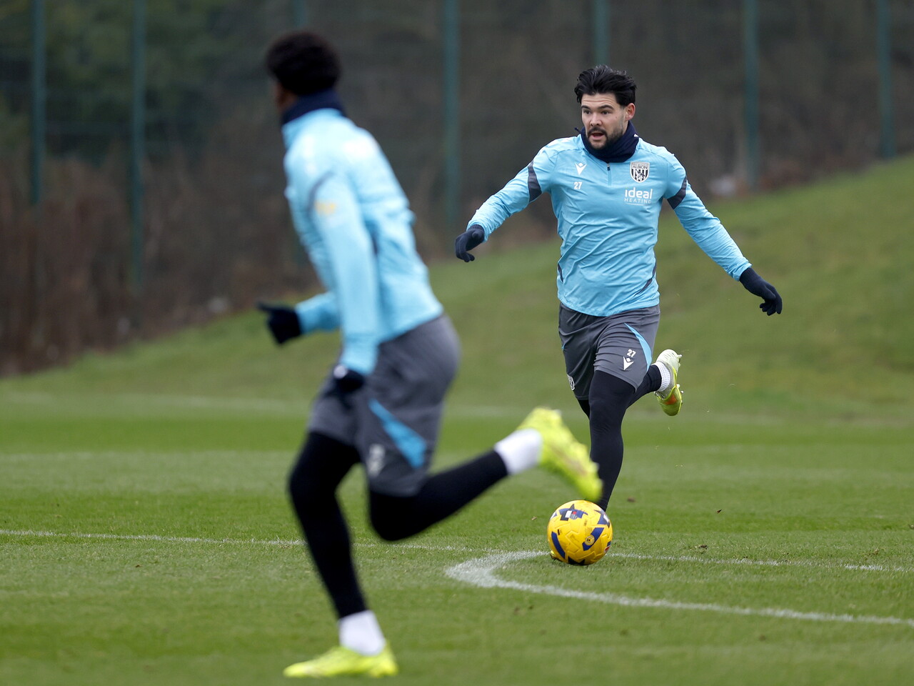 Alex Mowatt on the ball during a training session