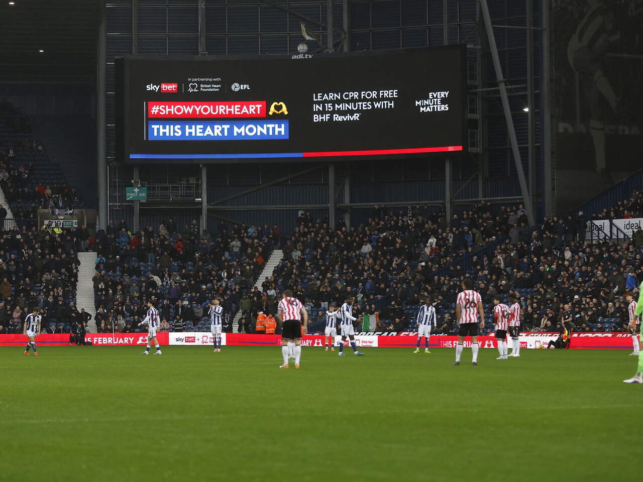 A general view of The Hawthorns moments before kick off against Stoke with Show Your Heart branding on the big screen