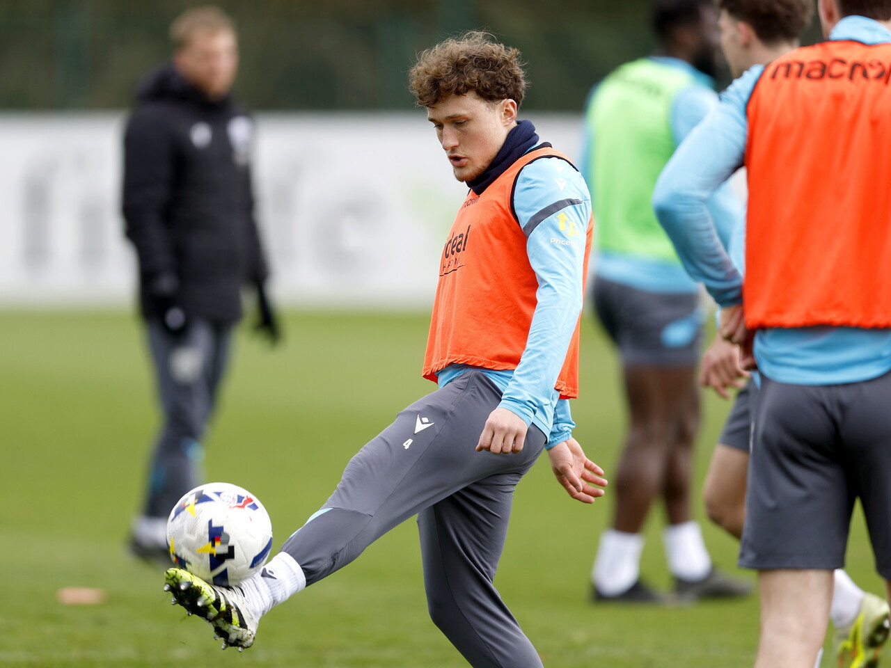 Callum Styles on the ball during a training session