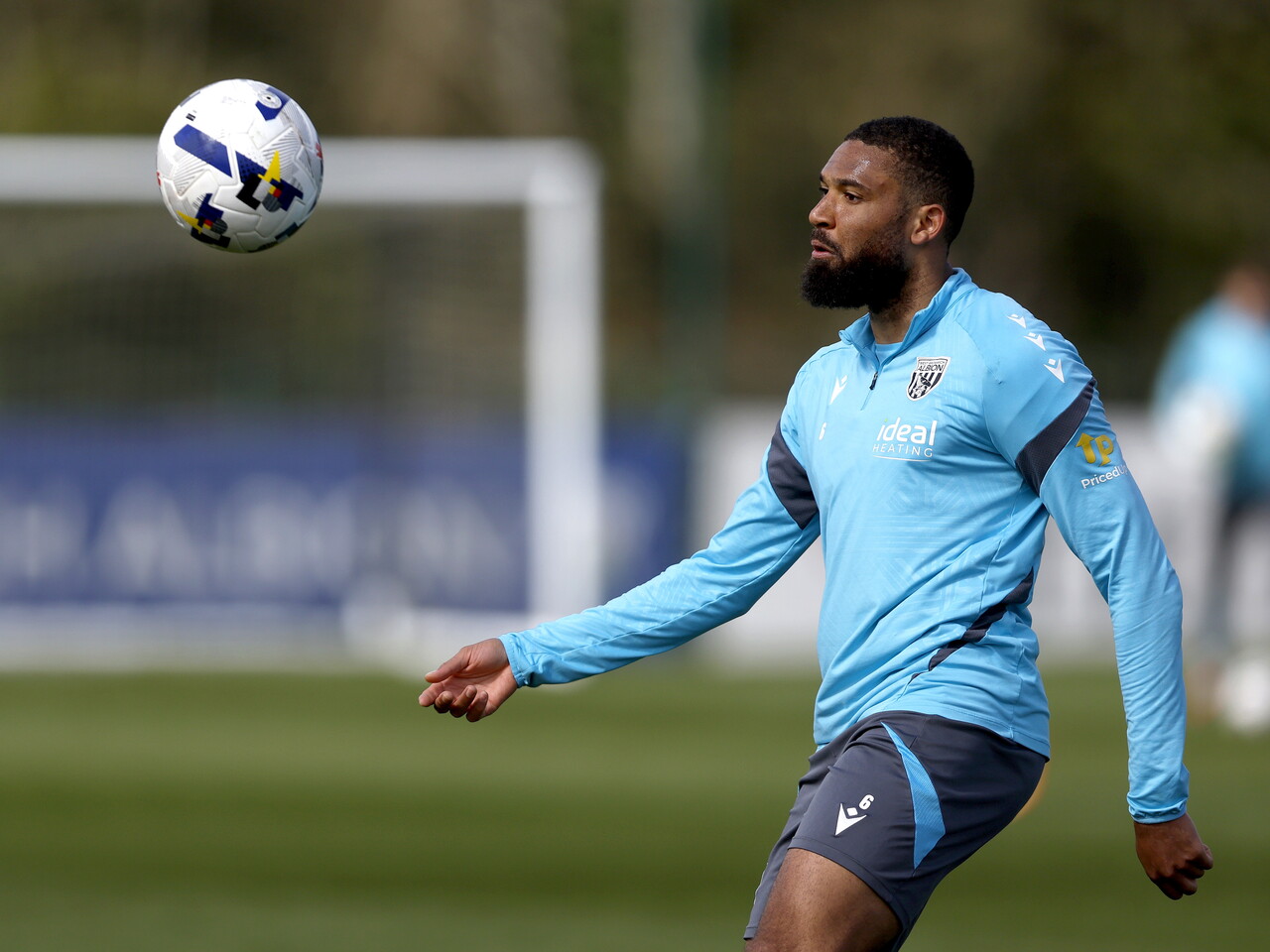 George Campbell watching the ball closely during training