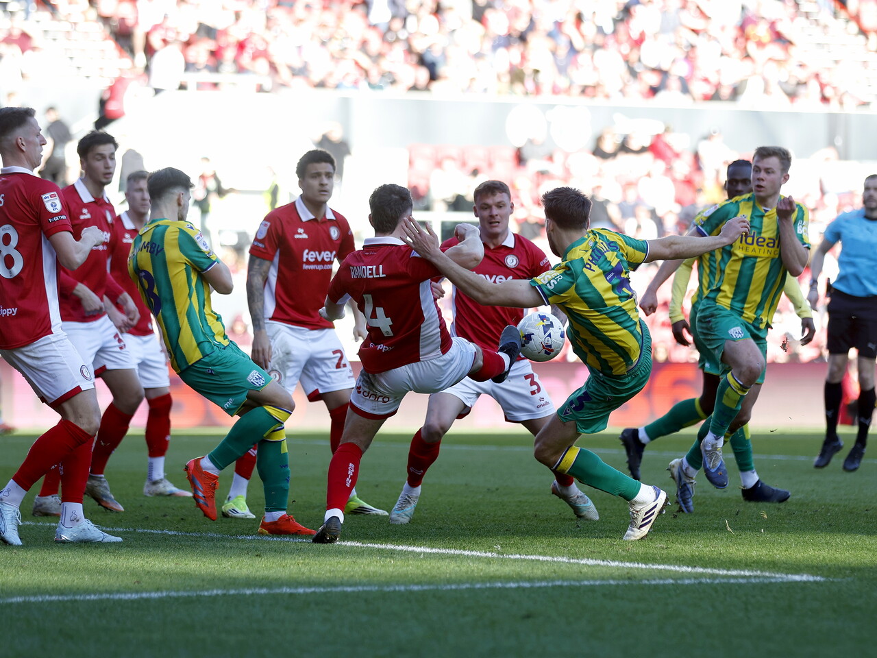 Nat Phillips has a shot against Bristol City