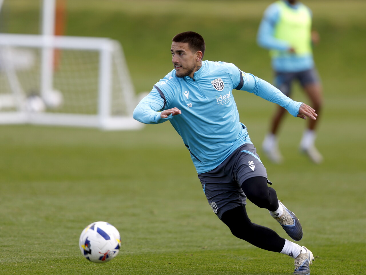 Danny Imray on the ball during training 