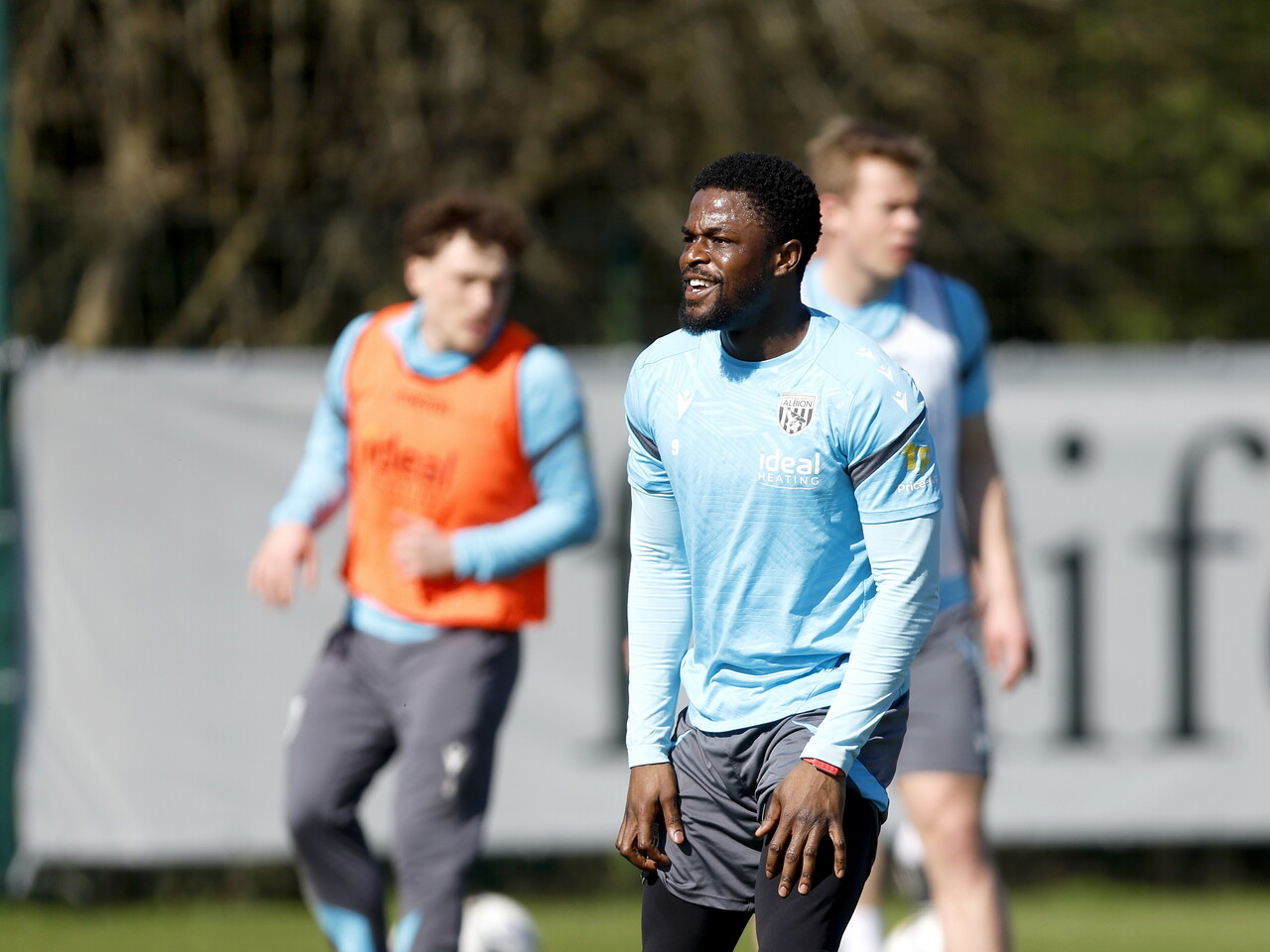 Josh Maja smiling during a training session