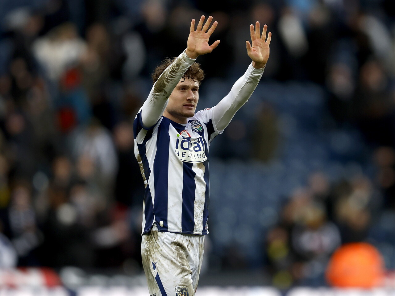 Callum Styles waving to WBA fans after beating Hull