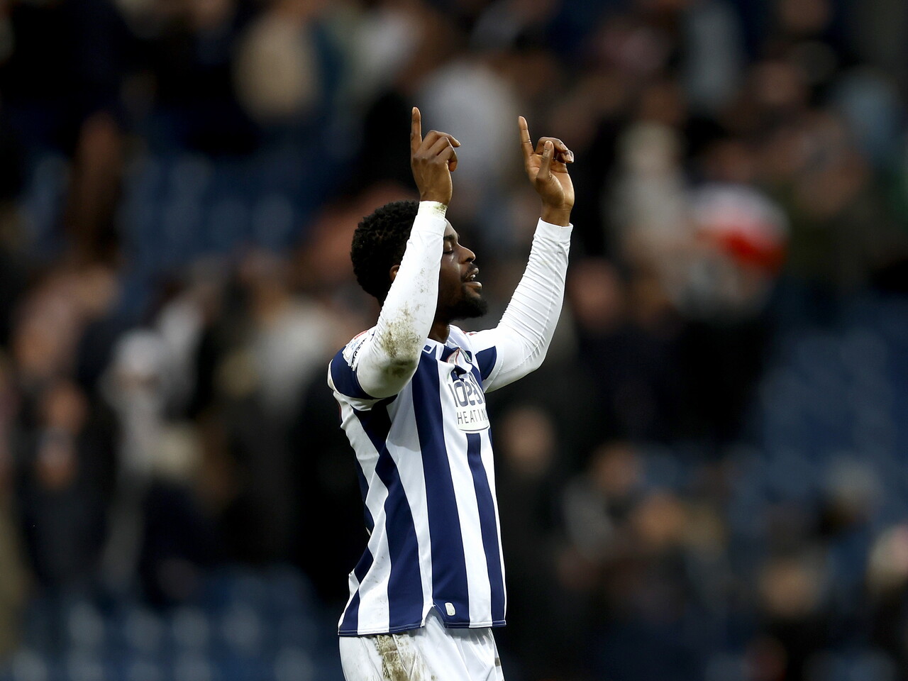 Josh Maja pointing to the sky