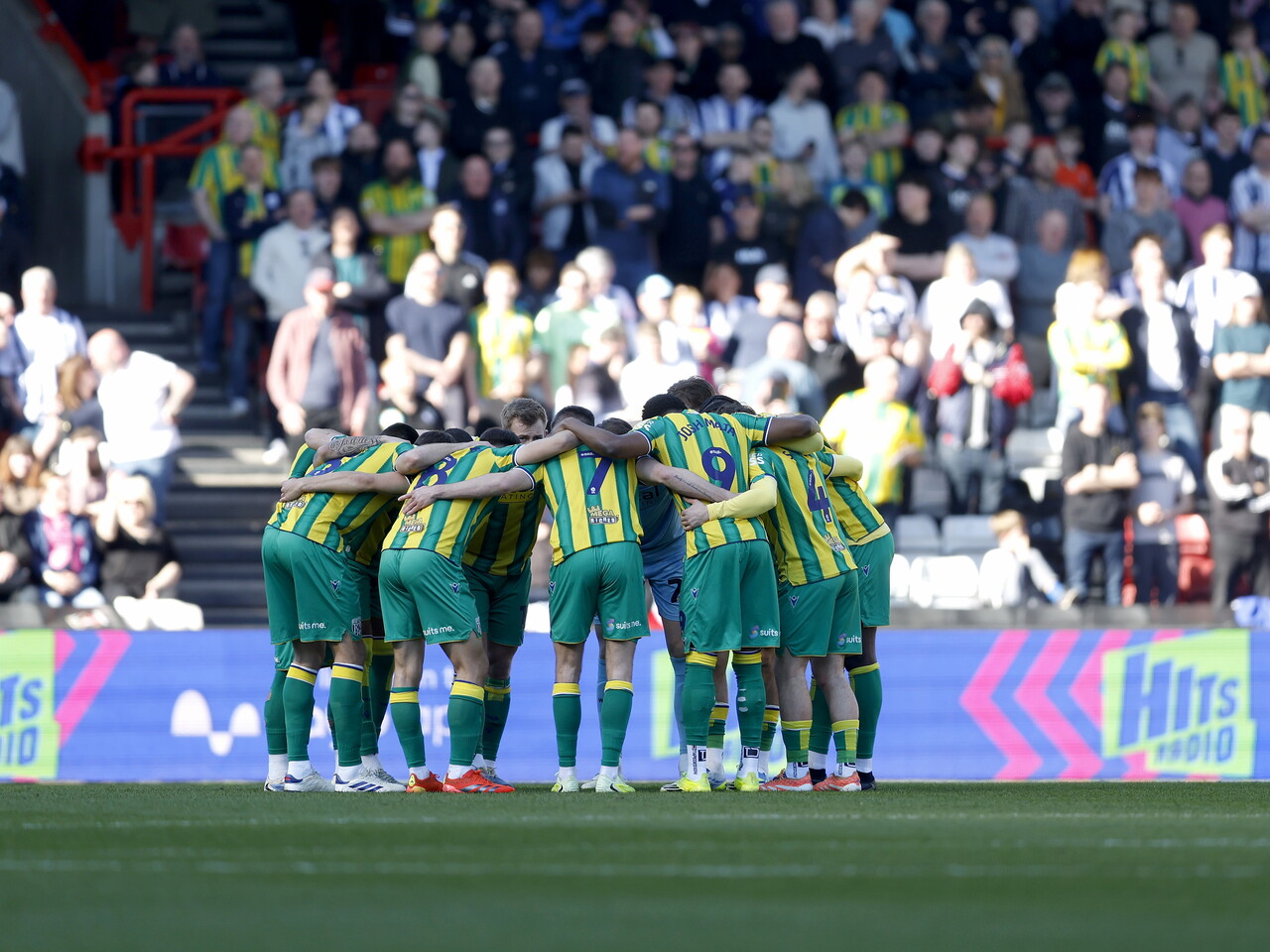 WBA in a team huddle before the game at Bristol City 