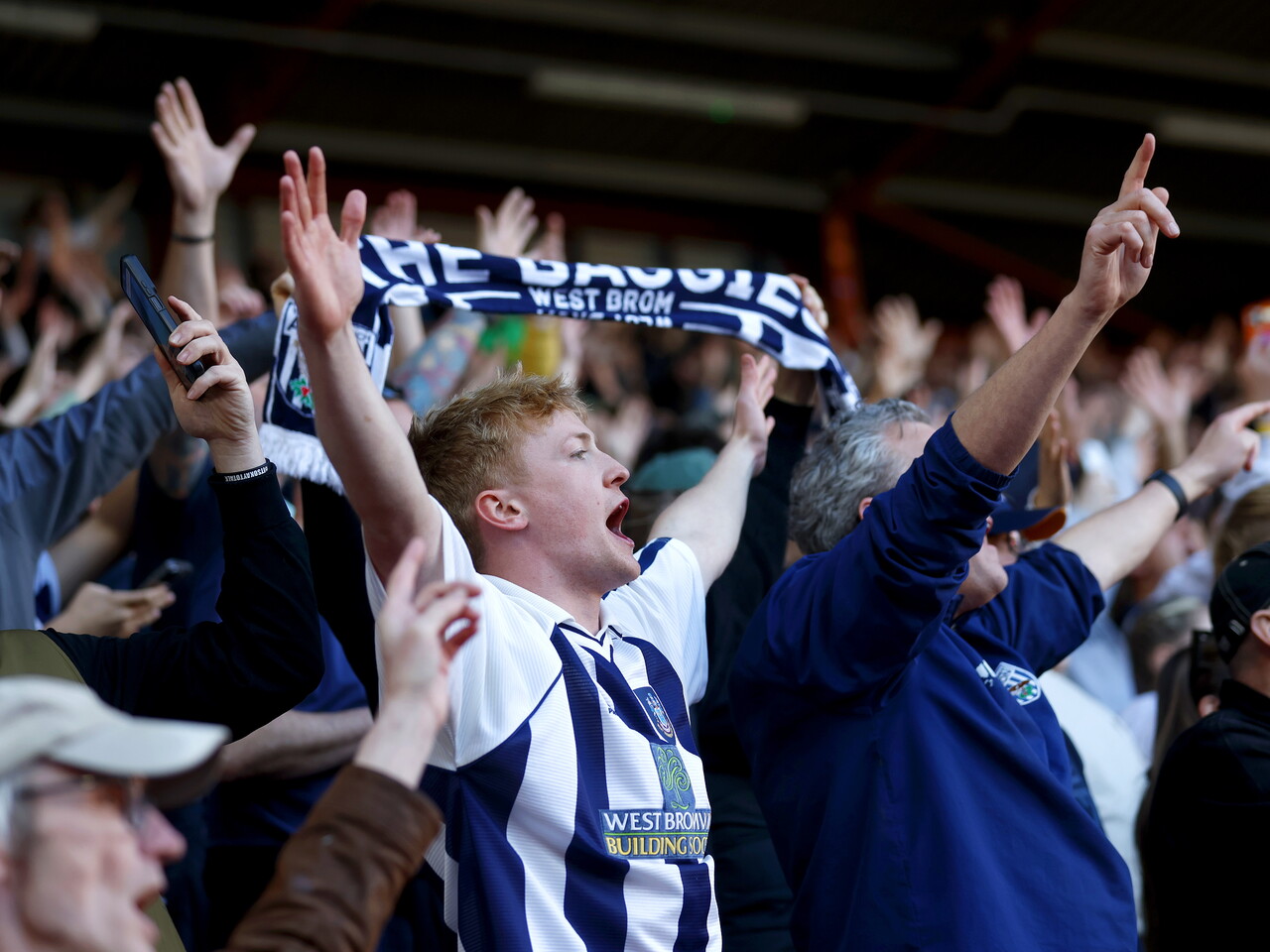 A general view of WBA fans in the away stand at Bristol City