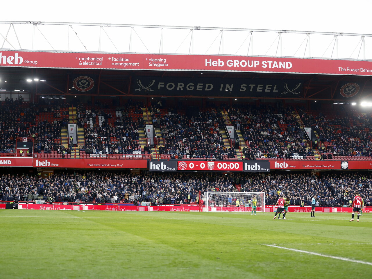 A general view of the stand behind the goal at Bramall Lane with WBA fans in the bottom tier right on kick off