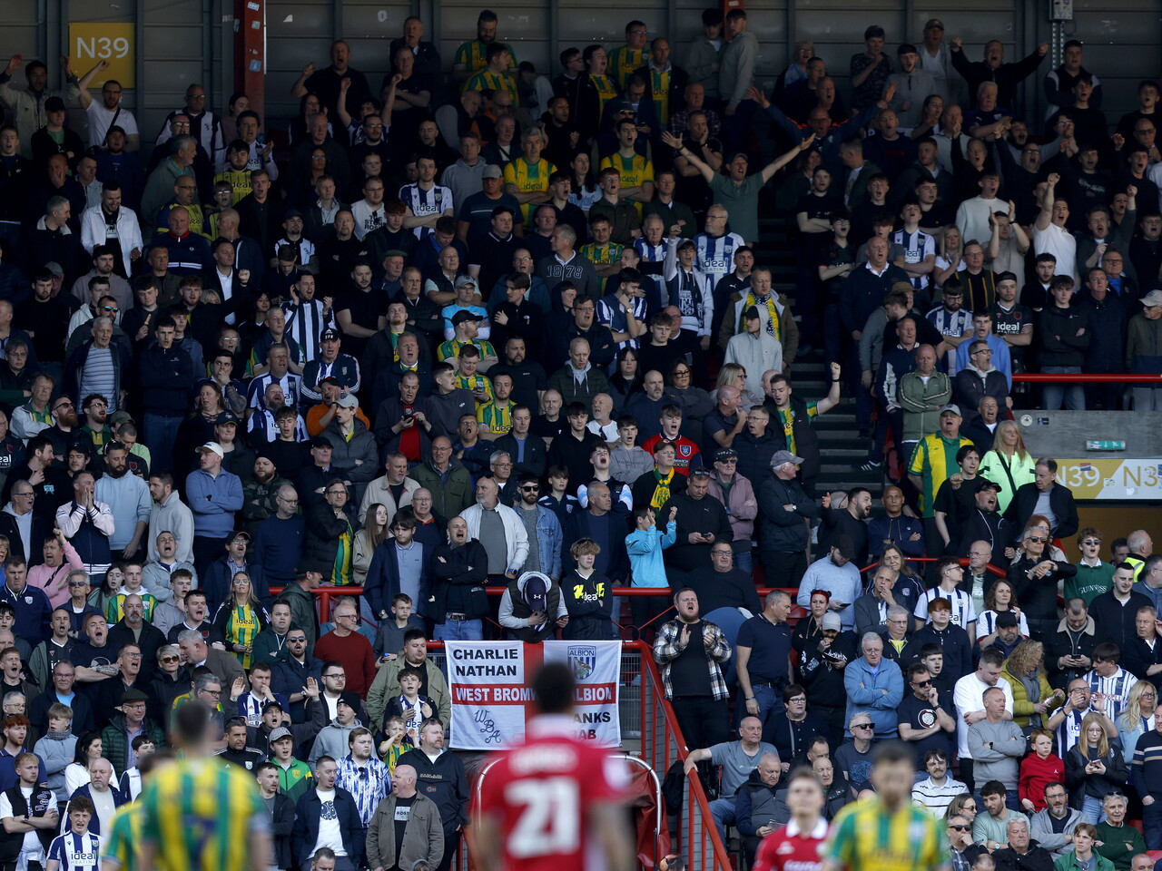 A general view of WBA fans in the away stand at Bristol City