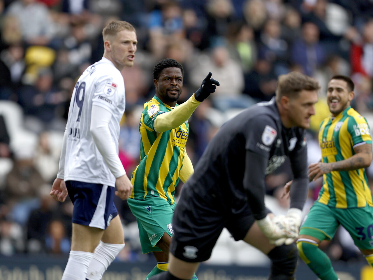 Josh Maja celebrates his goal against Preston
