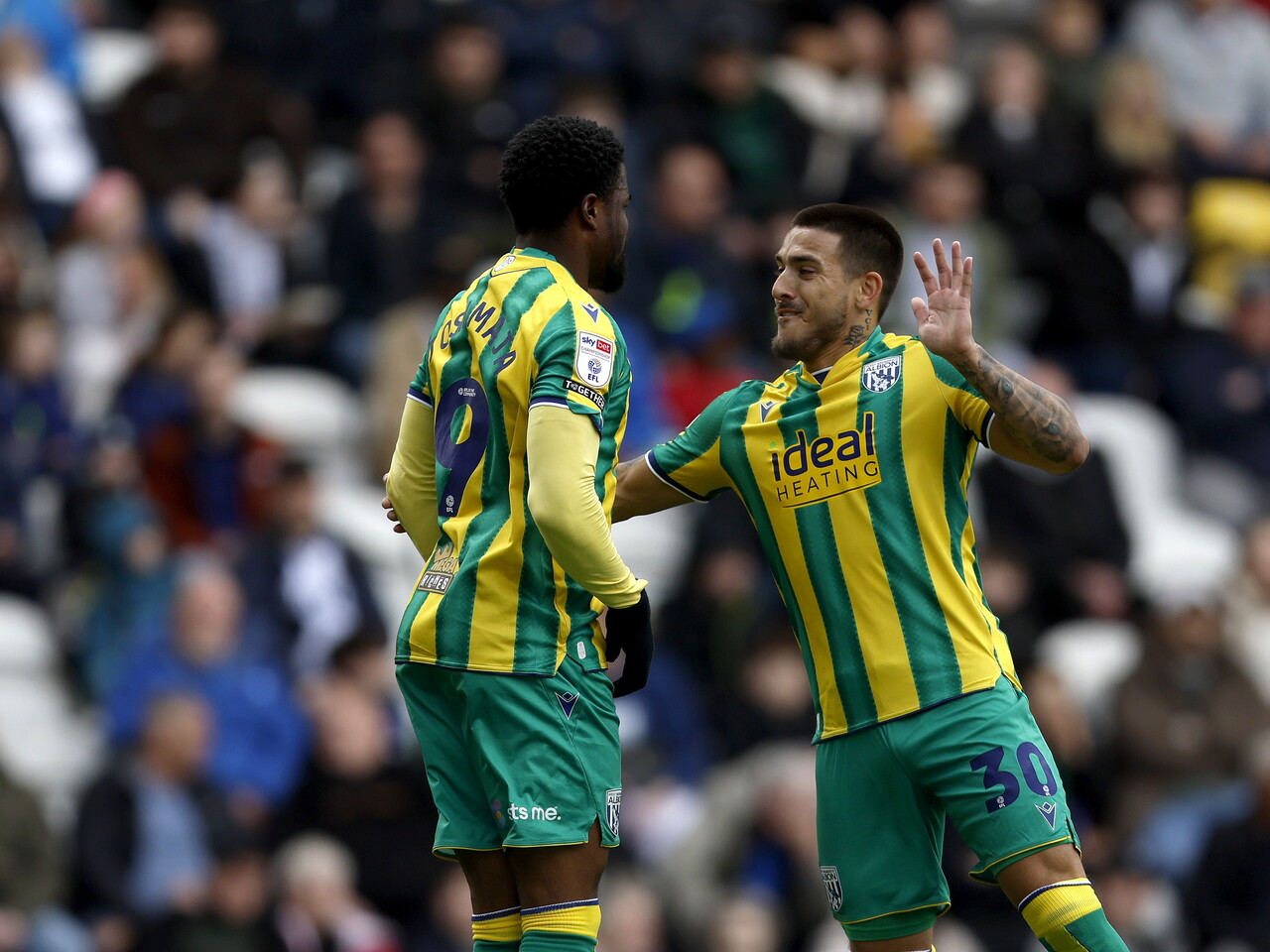 Josh Maja celebrates his goal against Preston
