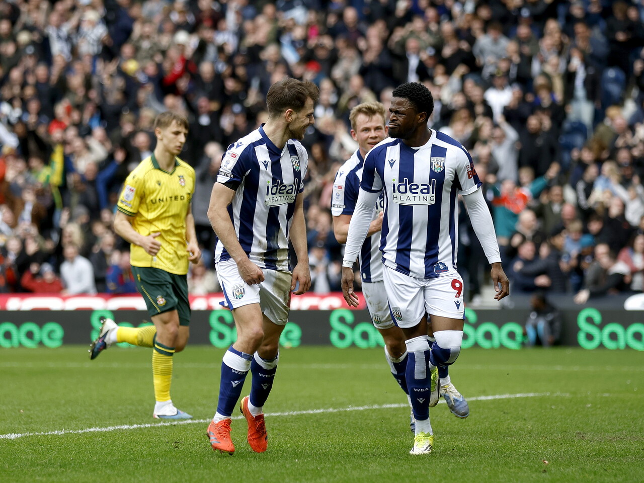 Josh Maja celebrates against Wrexham