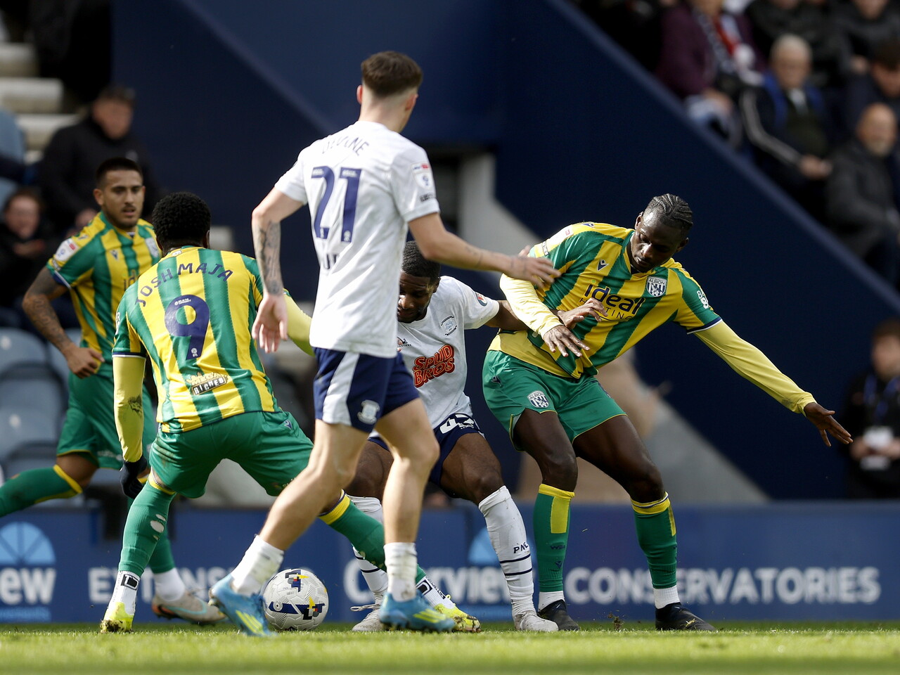 Ousmane Diakite makes a tackle against Preston