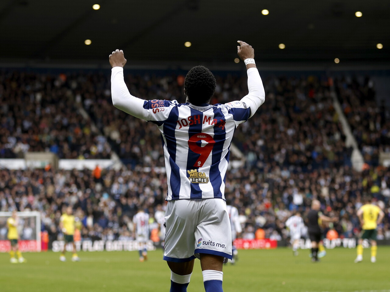 Josh Maja celebrates against Wrexham