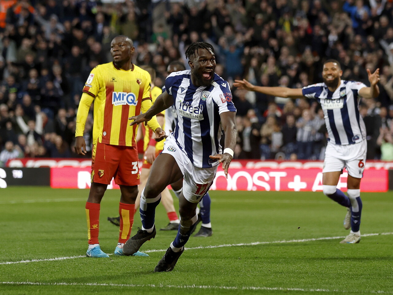 Daryl Dike celebrates his goal against Watford