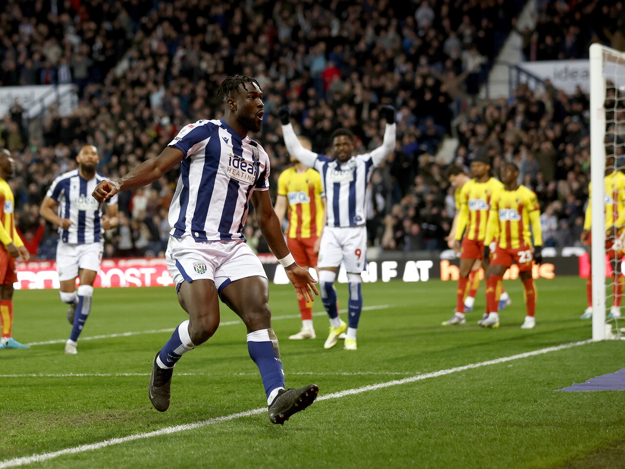 Daryl Dike celebrates his goal against Watford