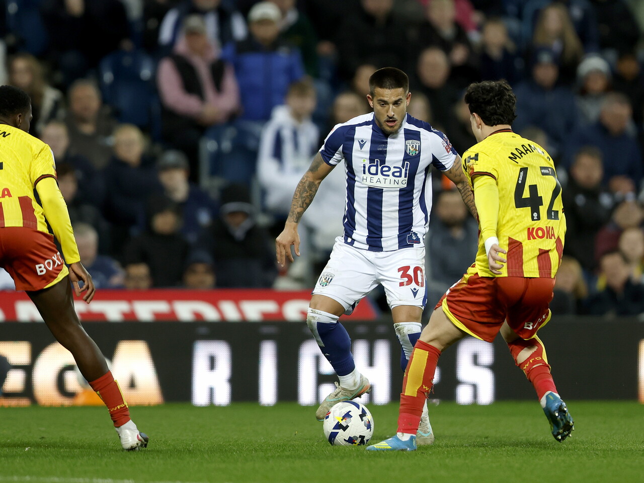Danny Imray on the ball against Watford
