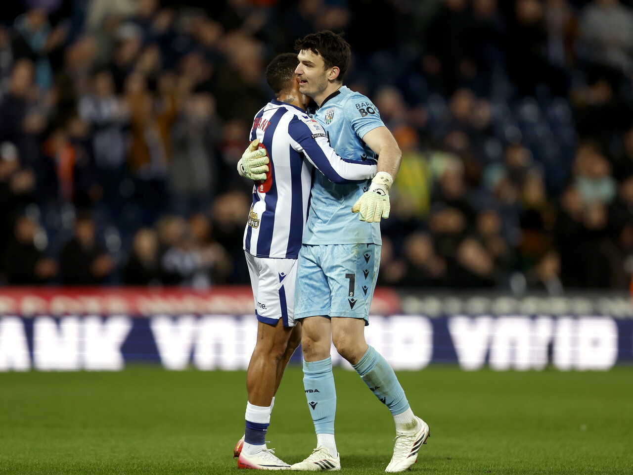 Max O'Leary and Karlan Grant celebrate at full-time