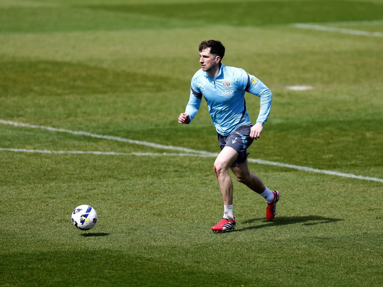Chris Mepham on the ball during training
