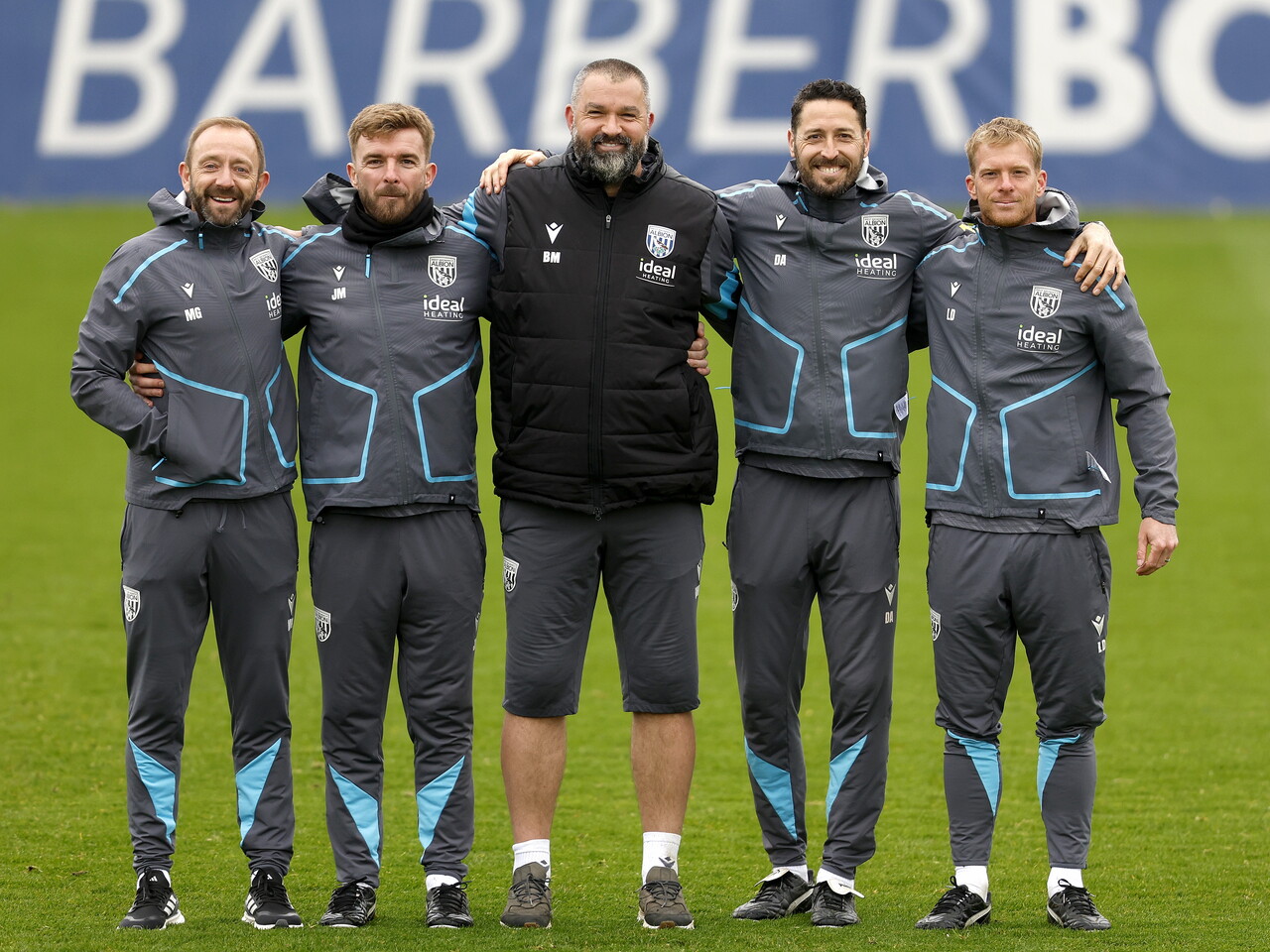 Matt Gill, James Morrison, Boaz Myhill, Damia Abella and Leigh Downing stood together posing for a photo before a training session 