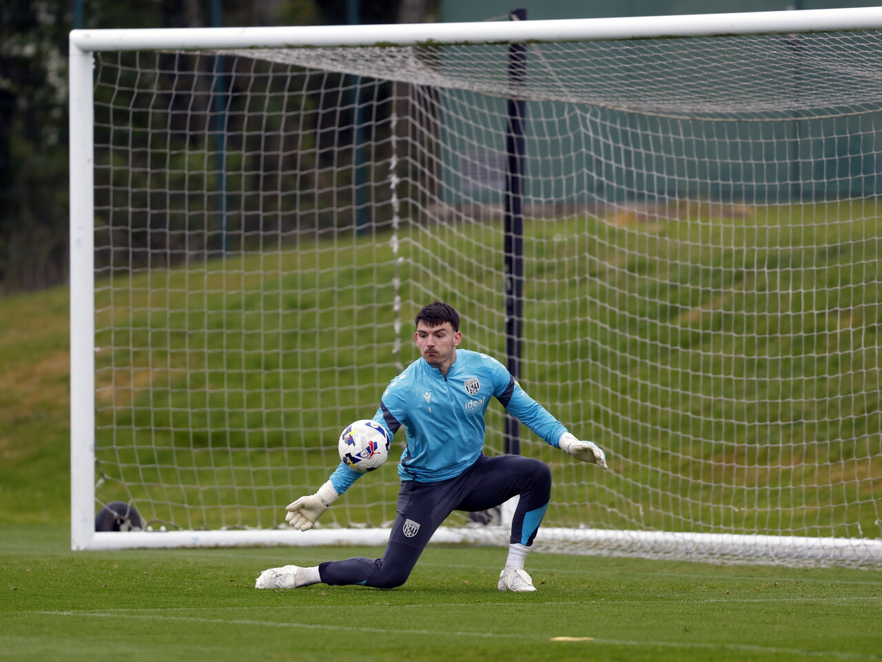 Max O'Leary making a save in training 
