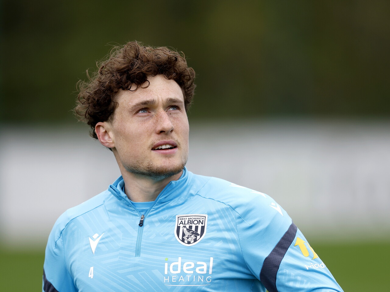 Callum Styles looking up during a training session 