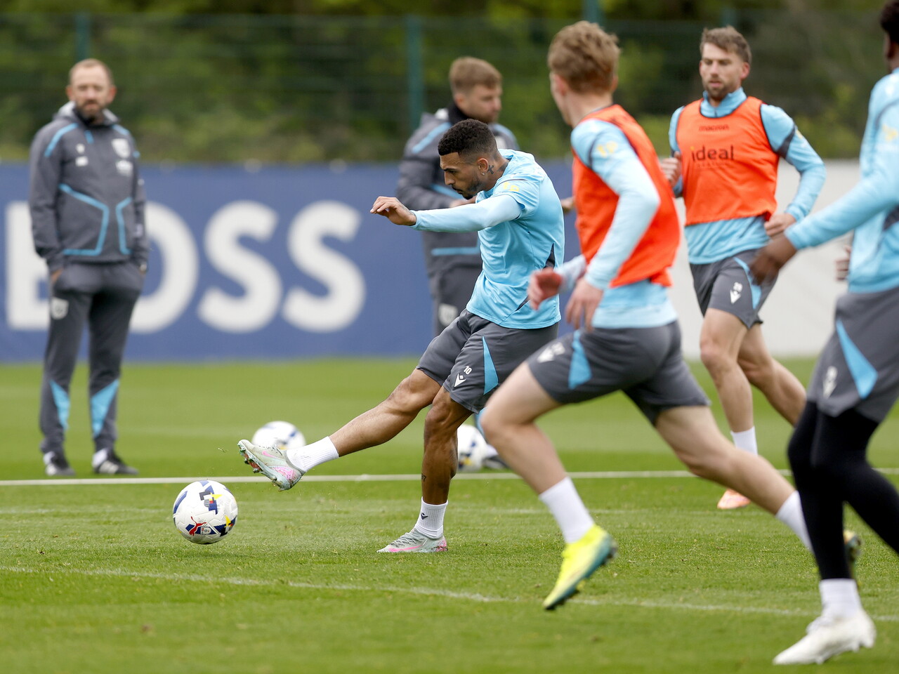 Karlan Grant taking a shot during a training session