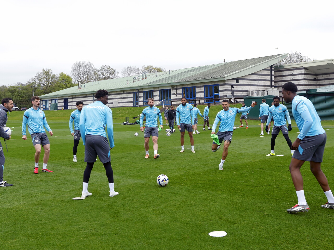 Several players taking part in a possession drill during training 