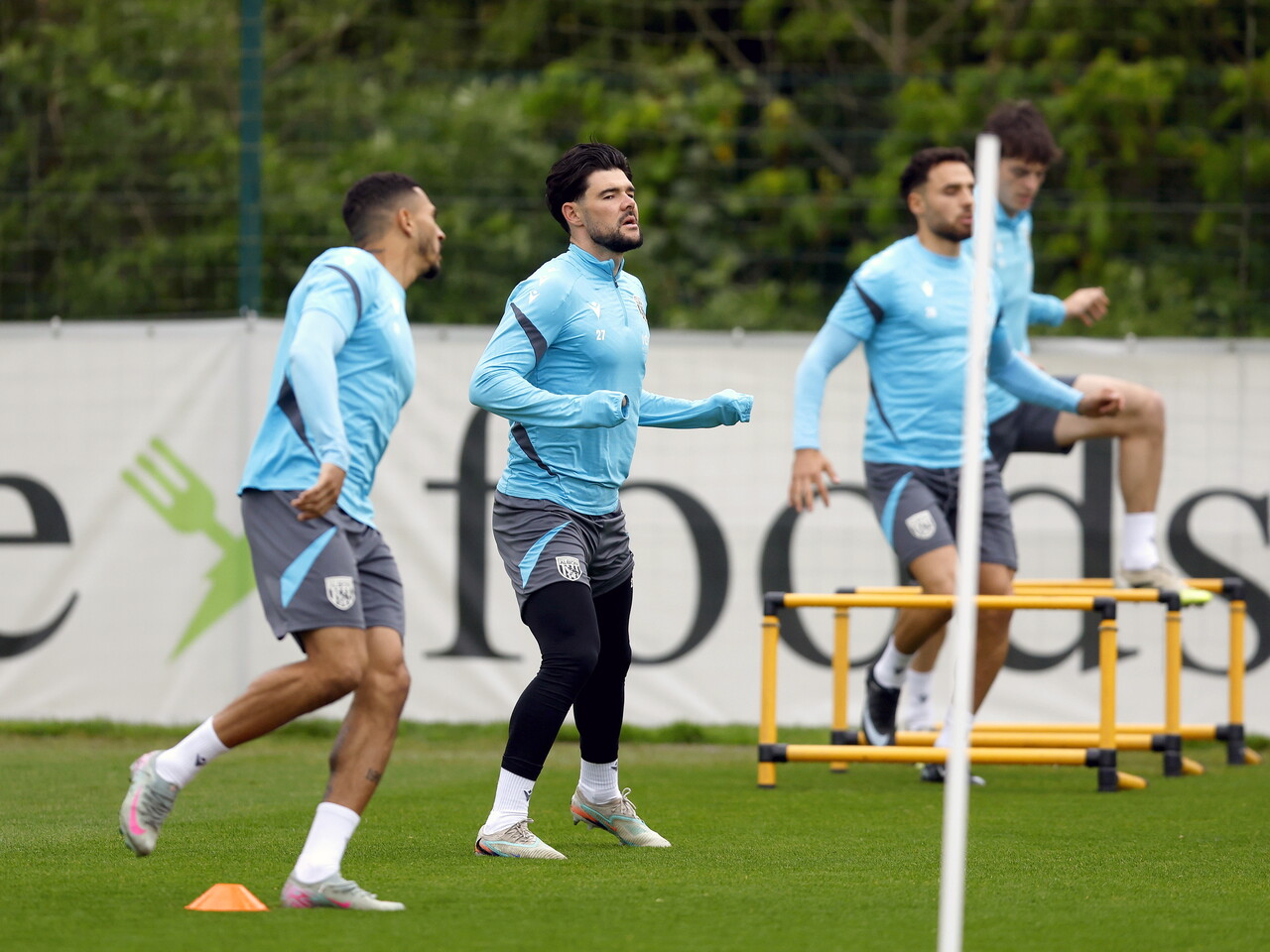 Alex Mowatt and Karlan Grant warming up before a training session