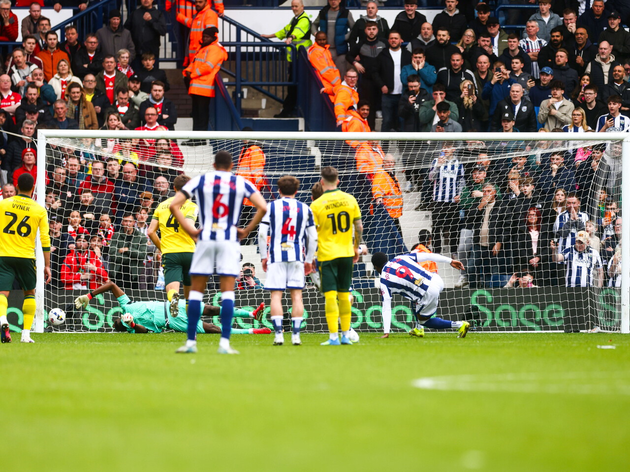 Josh Maja takes a penalty and scores