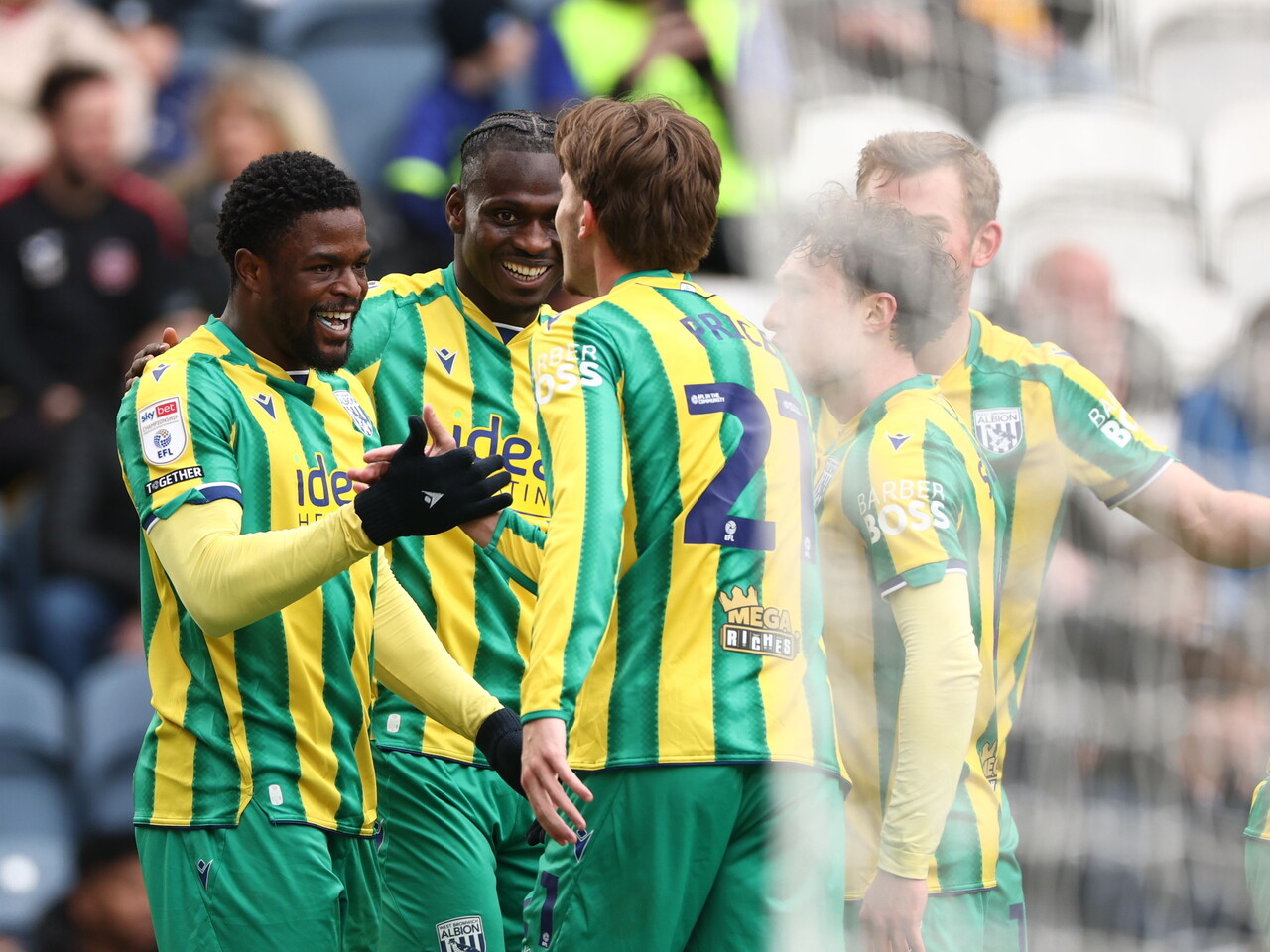 Josh Maja celebrates his goal against Preston