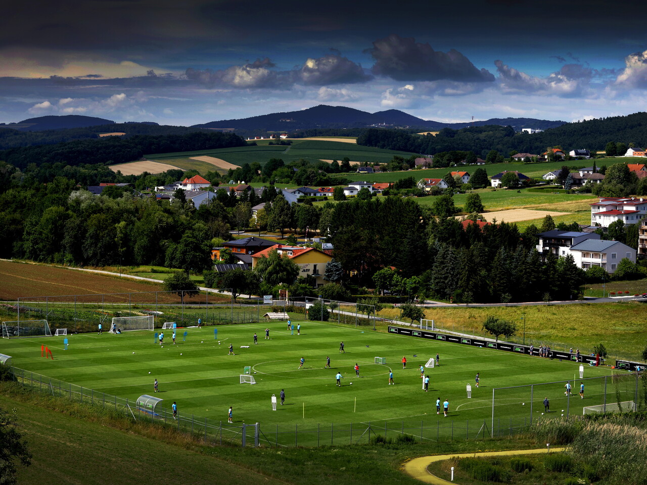 A general shot of Albion in training in Austria with the mountains in the background 